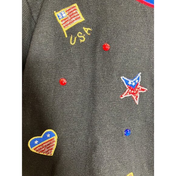 The Quacker Factory USA Patriotic Womens 2XL Black Button Cardigan Sweater Beads - Picture 4 of 11